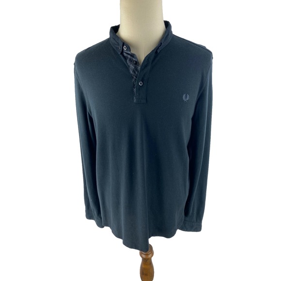 Fred Perry Men's XL Slim FIt Blue Twin Tripped Pique Cotton L/S Polo Shirt - Picture 1 of 11